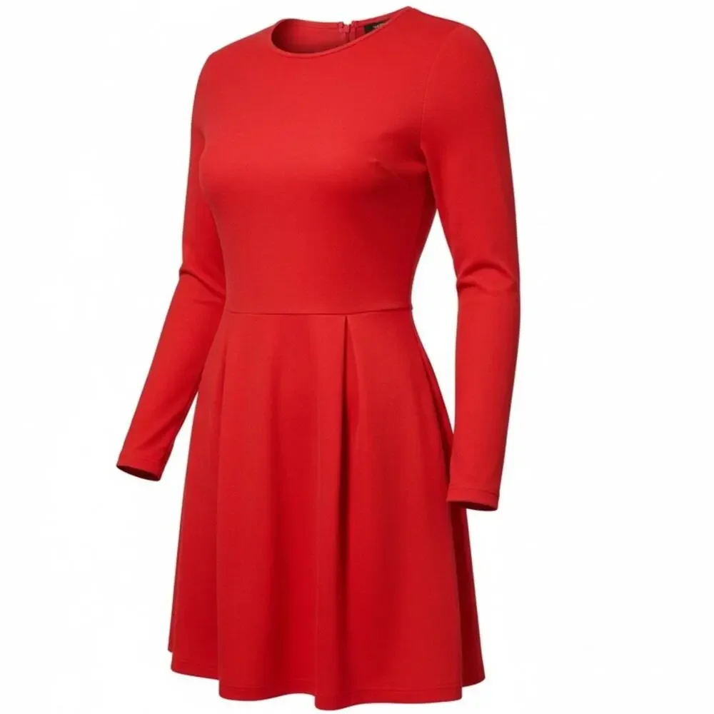 J. Crew Elegant Pleated Long Sleeve Red Knit Mini Dress Size 8 like new